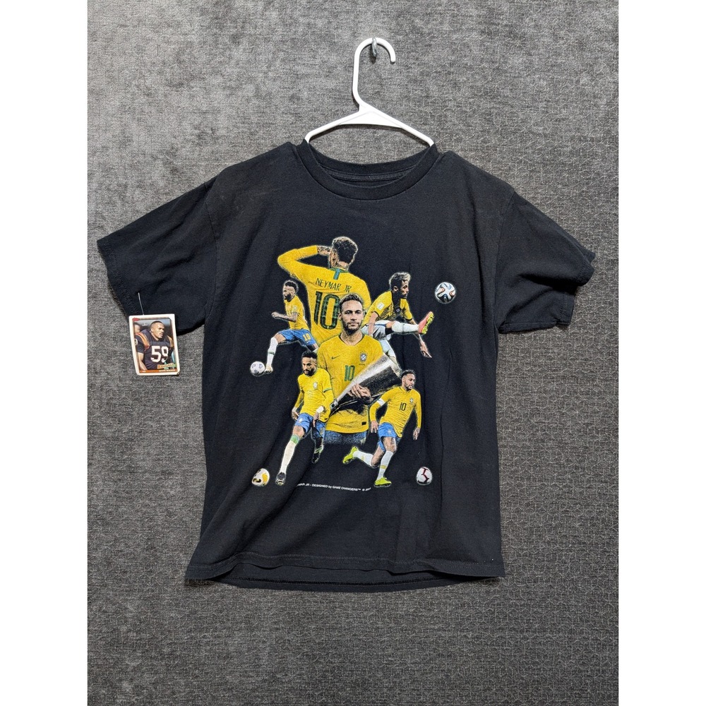Game Changer Neymar Jr Brazil Soccer Graphic Tee Black Kids XL Panini Cards 2023